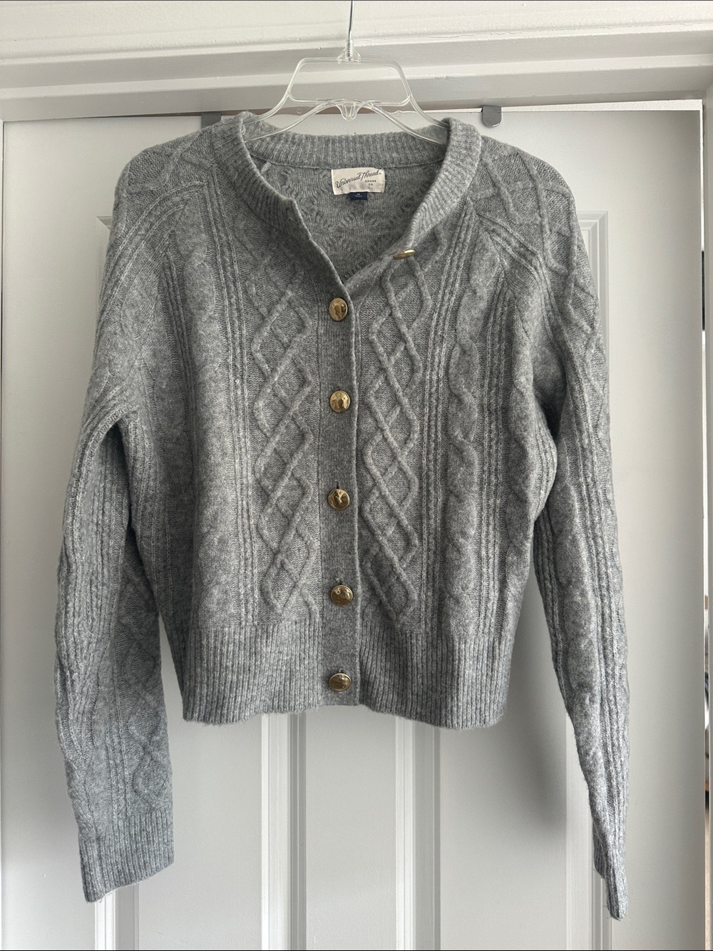 Universal Thread Gray Cable-Knit Cardigan with Gold Buttons